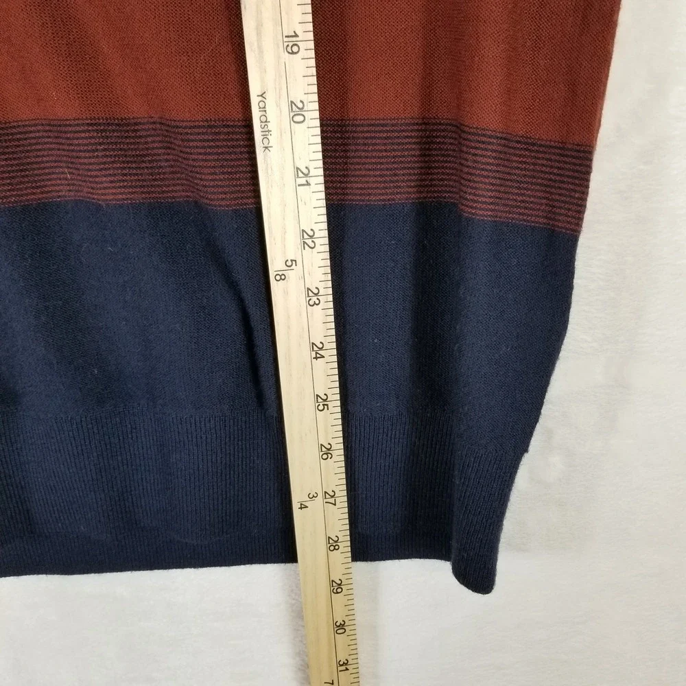 Banana Republic Sweater Mens Large Navy Rust Striped 100%‎ Merino Wool Pullover
